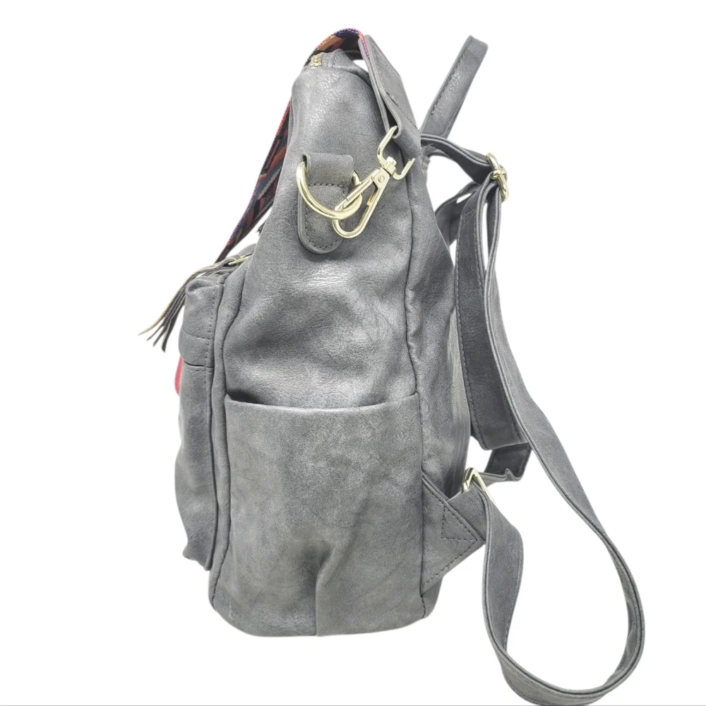 Grey Convertible Backpack Purse with reversible strap